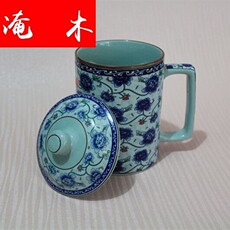 Кружка с крышкой 淹木陶瓷青古瓷大号茶隔杯老板杯带盖泡茶杯喝水杯马克杯盖杯子