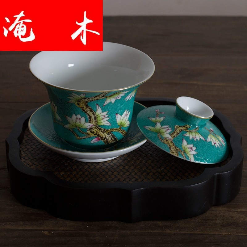 Submerged wood grilled jingdezhen ceramic tea set manually hand - made pastel flowers demand tureen archaize size three bowls