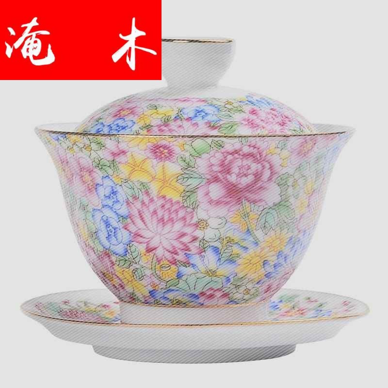 Submerged wood tureen tea cups of jingdezhen ceramic tea set, grilled spend three to cup hand - made famille rose flower bowl
