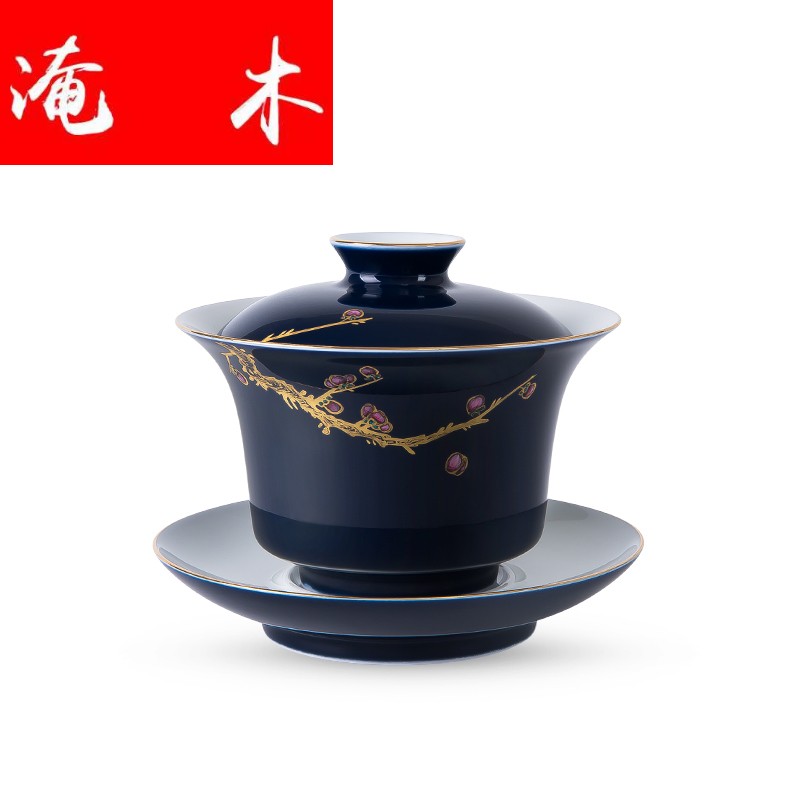 Flooded three tureen jingdezhen only hand - made wooden ji LAN glaze orchid kung fu tea bowl thin body paint cup expressions using