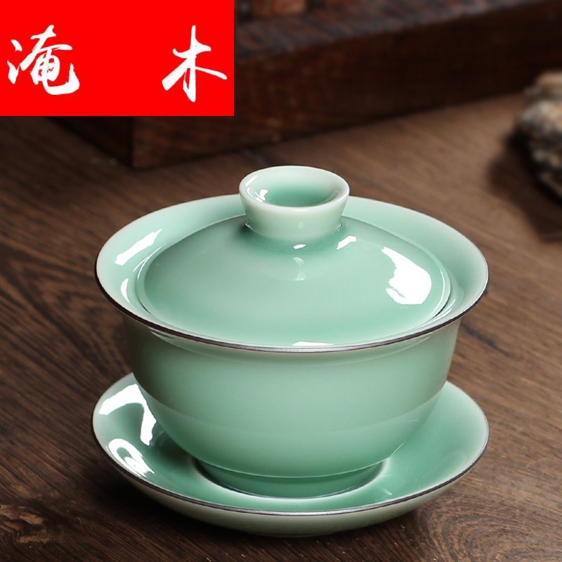 Submerged wood only three tureen ceramic cups name plum green manual kung fu tea tea tea bowl thin body glaze thick