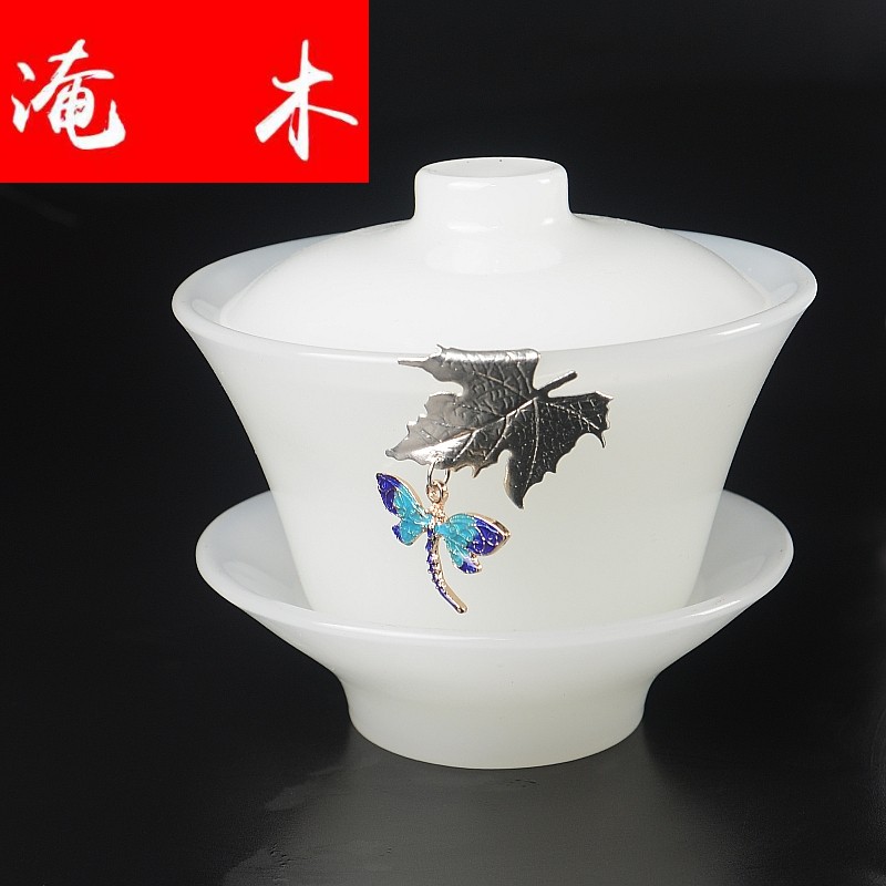 Submerged wood tureen jade porcelain large transparent three new one move with dragon kung fu tea bowl cups