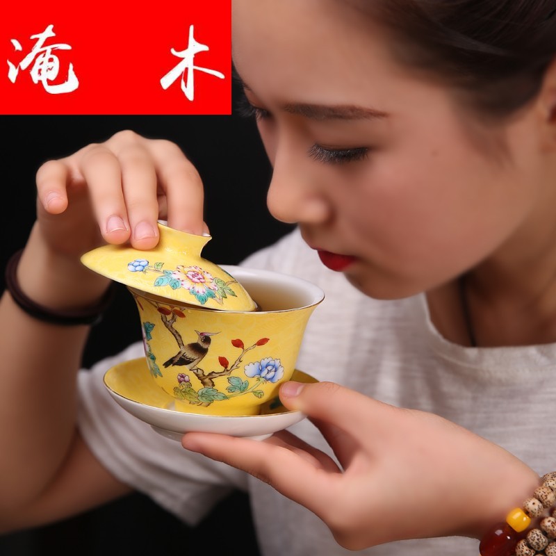 Submerged wood jingdezhen manual plunge into the steak spend three to tea tureen kung fu tea tea hand - made ceramic famille rose porcelain