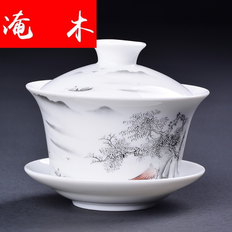 Submerged wood was only three tureen tea cups jingdezhen porcelain ceramic kung fu tea bowl suit household size