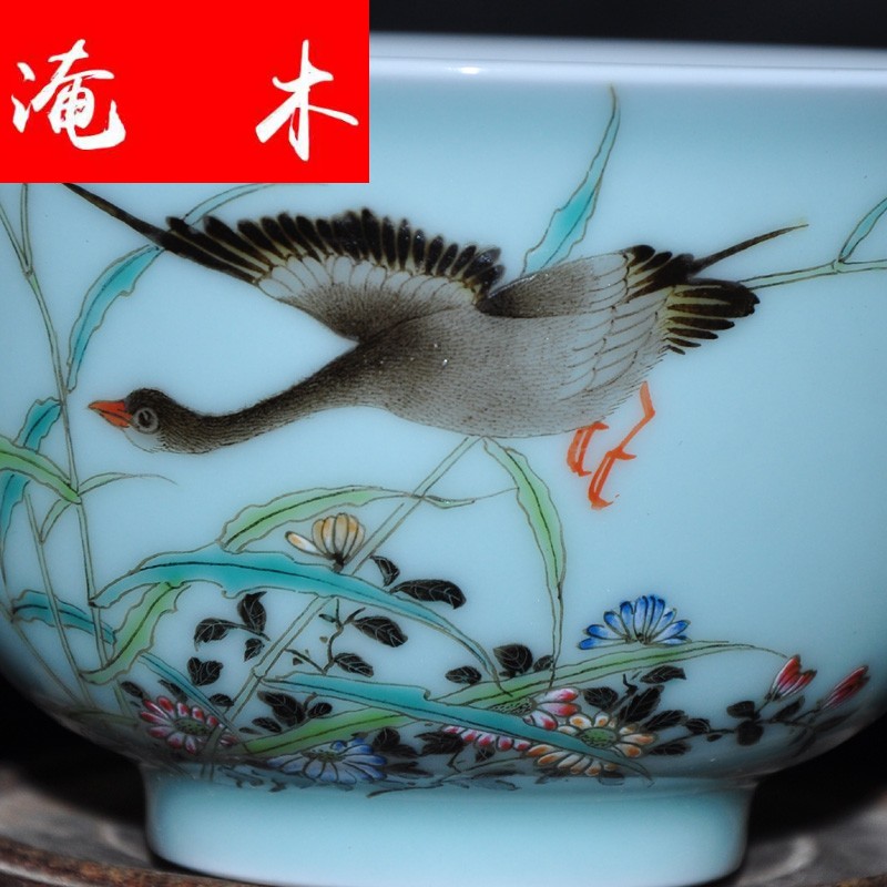 Submerged wood jingdezhen porcelain tea tureen hand - made pastel three cup Jin Hongxia hand bowl