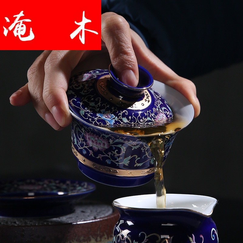 Submerged wood grilled jingdezhen spend three to use pastel rolling tureen the see colour white porcelain tea tea set manually