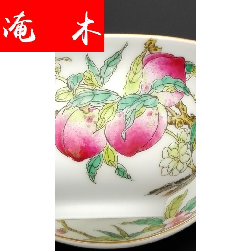 Flooded jingdezhen porcelain all hand empresa pastel peach wood grain three to live long and proper tureen sample tea cup high - grade tea