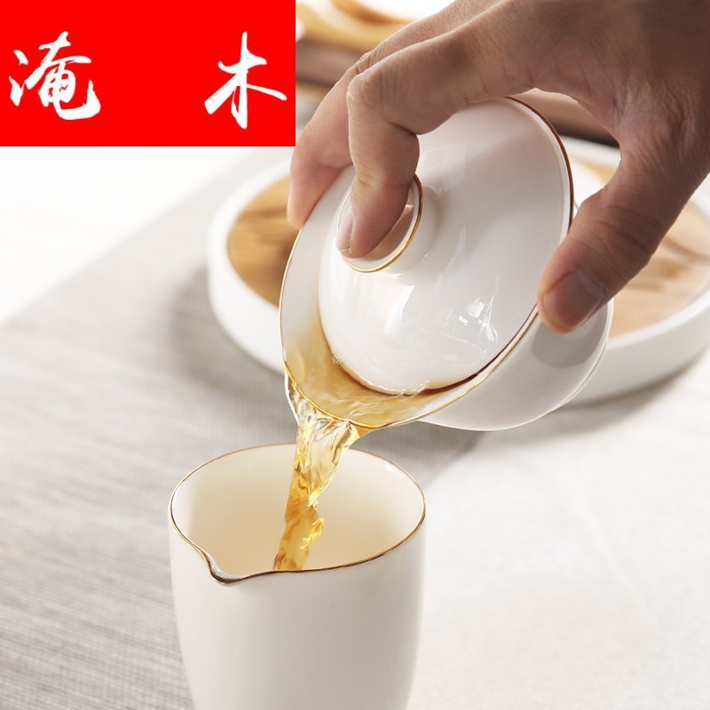 Submerged wood craft sweet white only three tureen jingdezhen thin foetus white jade porcelain tea cups to use of Japanese household kunfu tea