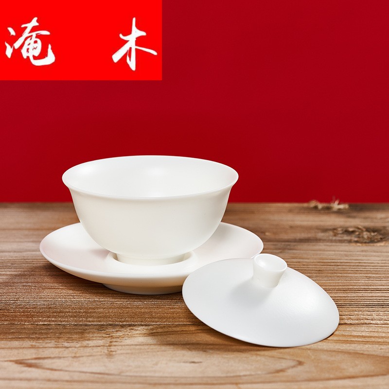 Submerged wood dehua suet jade white porcelain only three tureen matte enrolled biscuit firing kung fu tea tea light cup ceramic tea by hand