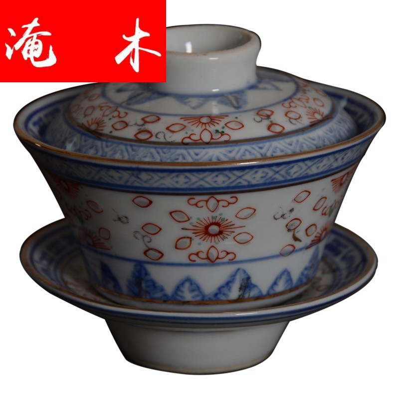 Submerged wood jingdezhen porcelain jade hin ceramic tea set the old factory in the 80 s blue bucket color and exquisite exquisite tureen three
