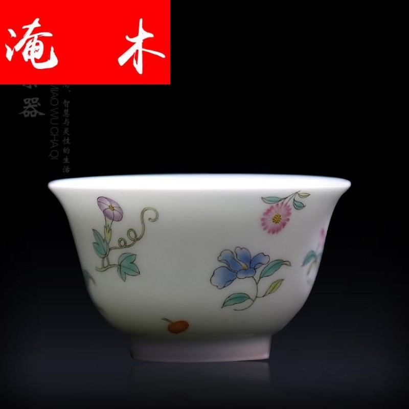 Flooded jingdezhen wood powder enamel a fold branch flowers figure cup hand - made porcelain cup sample tea cup tea tea set