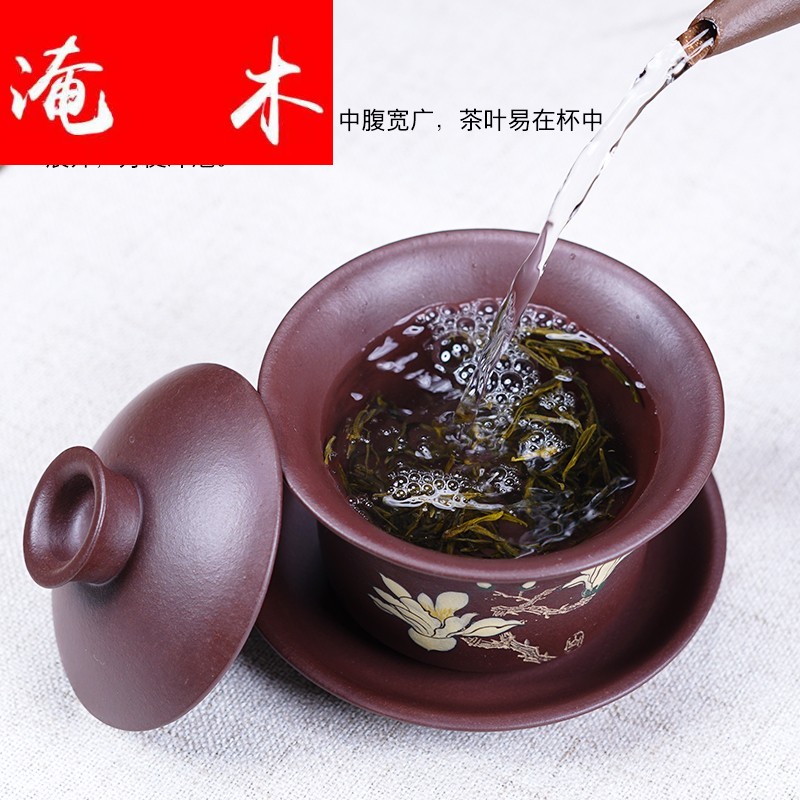 Submerged wood pure manual purple large three tureen famous Wu Jianli kung fu tea cup bowl