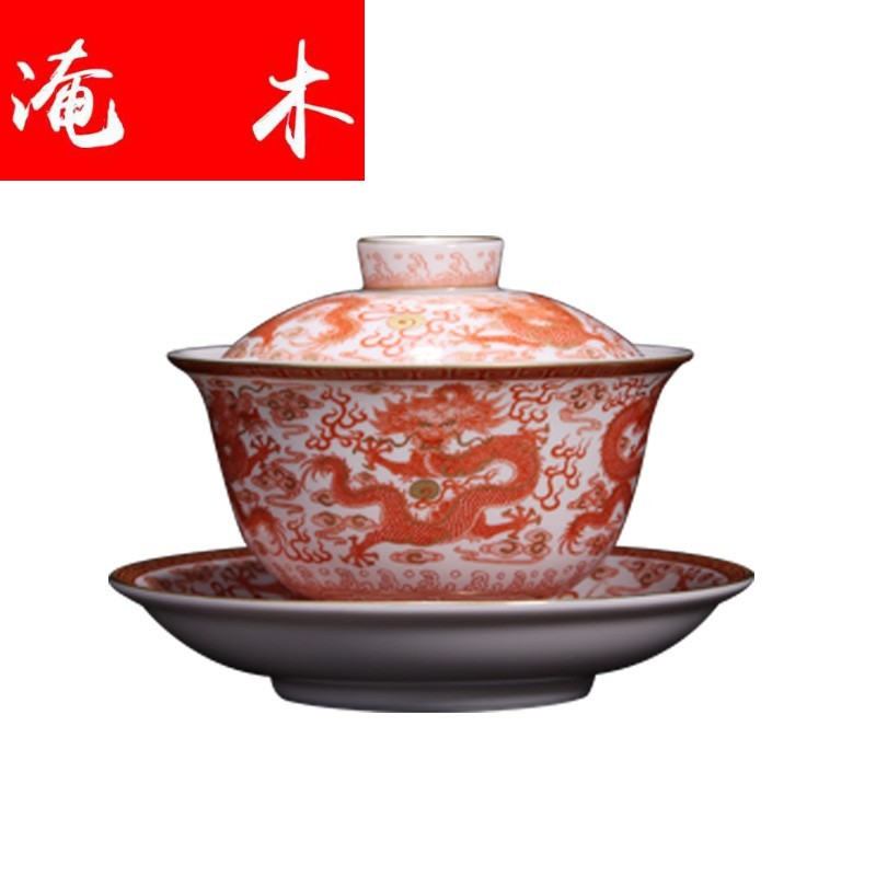 Submerged wood jingdezhen kung fu tea set three tureen large cups only hand - made ceramic alum red paint dragon tea mercifully