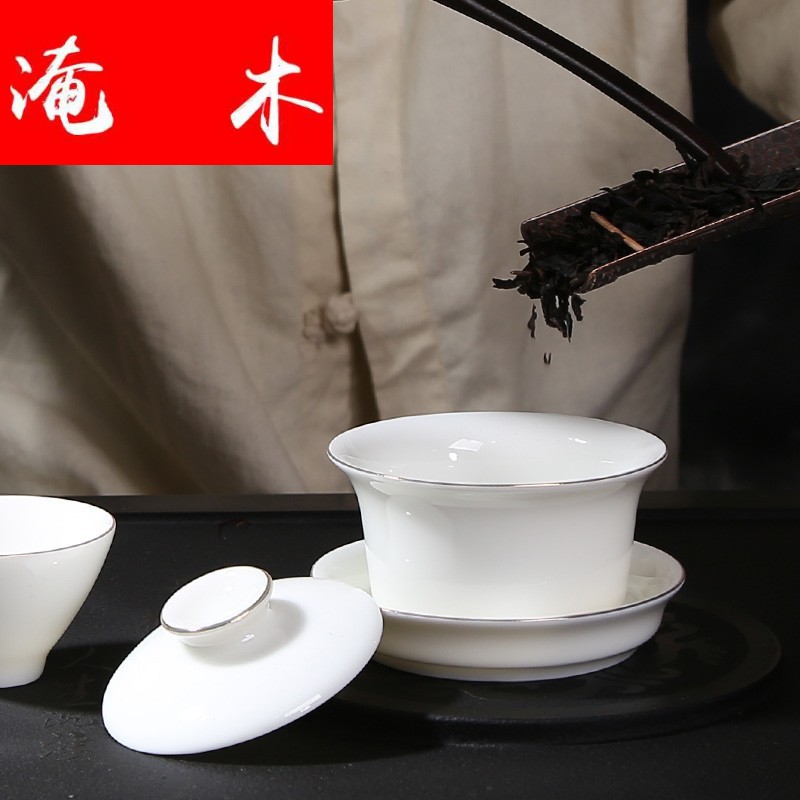 Submerged wood by Ming chang is a large - sized only three tureen dehua white porcelain cups from lard white paint ceramic kung fu tea set by hand