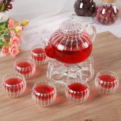 Flooded wood heat-resistant glass teapot transparent filter flower teapot flower and fruit teapot heated boiled fruit flower tea cup tea set