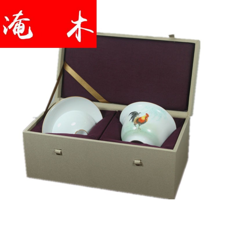 Submerged wood jingdezhen pure manual painting enamel rooster three tureen only chicken cylinder small kung fu tea set high white glazed porcelain cups