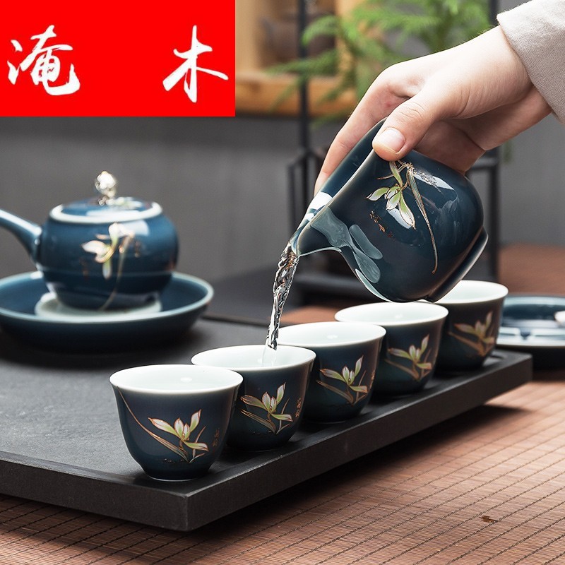 Flooded mulan aggregates tea suit Japanese household modern travel side teapot teacup contracted ceramic kung fu tea set