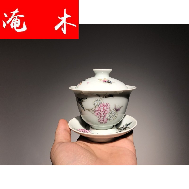 Flooded jingdezhen wood powder enamel handpainted hydrangea tureen lid cup cup teapot ceramic tea set