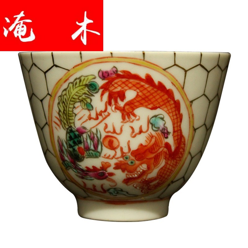 Flooded jingdezhen wood antique collection guangxu dynasty antique hand - made pastel longfeng single cup tea cup cup product master