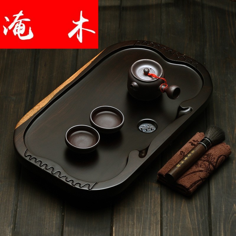 Flooded kung fu tea tray ebony wood tea tray tea set tea table of a complete set of coarse pottery teapot the whole piece of solid wood tea tray