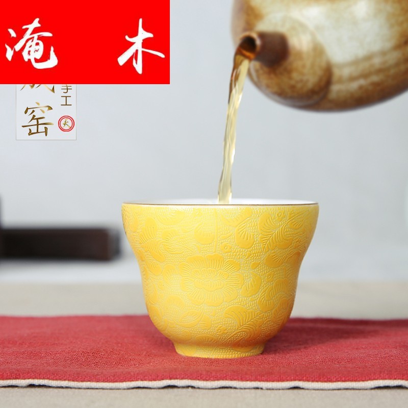 Flooded wooden checking enamel to plunge into the steak spent fuels the monochromatic gradient tea cups of jingdezhen ceramic tea set