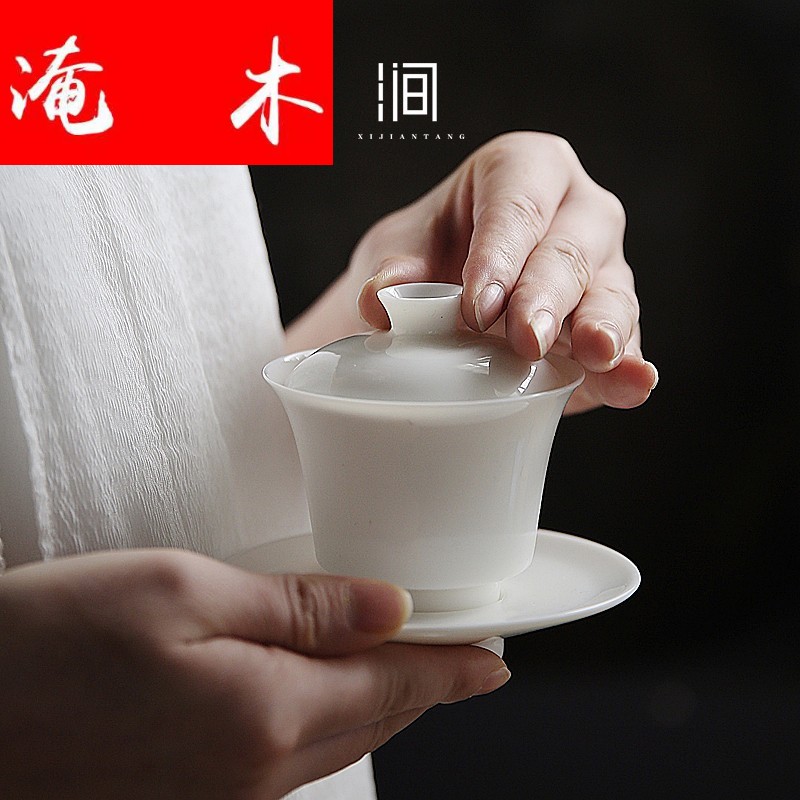 Flooded wooden thin foetus white porcelain tureen dehua white trumpet the white ceramic cups three tea set tea service home