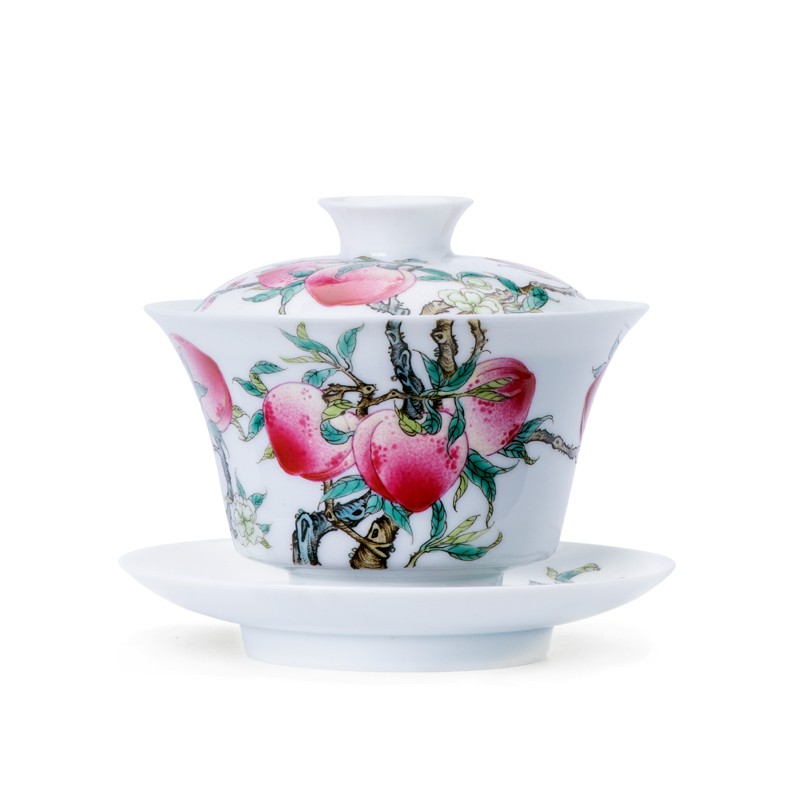 Flooded hand pastel peach wood collection only three tureen tea cups of jade mud manual jingdezhen ceramic tea bowl of kung fu