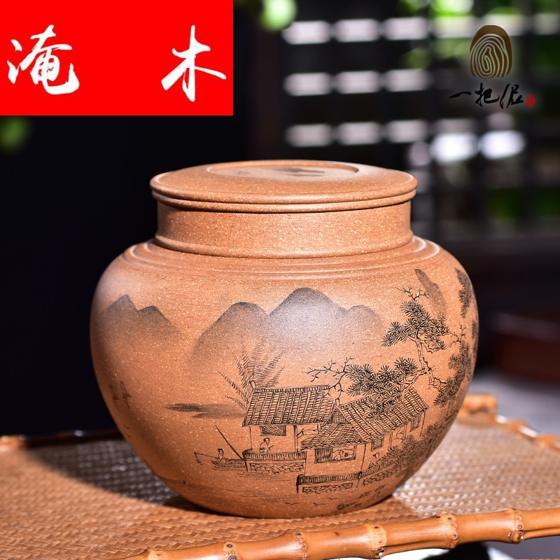 Submerged wood violet arenaceous caddy fixings yixing large pu 'er tea POTS and warehouse storage jar airtight jar of manual landscape
