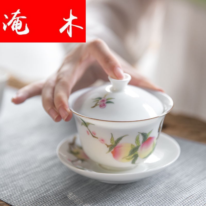 Submerged wood jingdezhen hand - made only three tureen pure manual pegatron peach sweet white porcelain ceramic tea cups hot famille rose tea