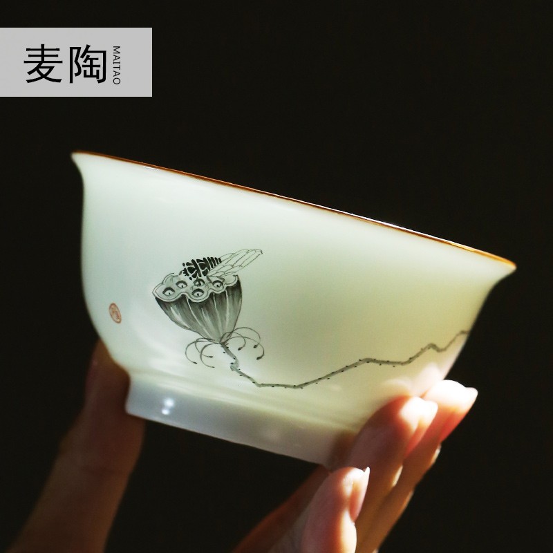 Submerged wood hand - made pastel jingdezhen up tureen kung fu tea cups tea machine with three cup bowl of household