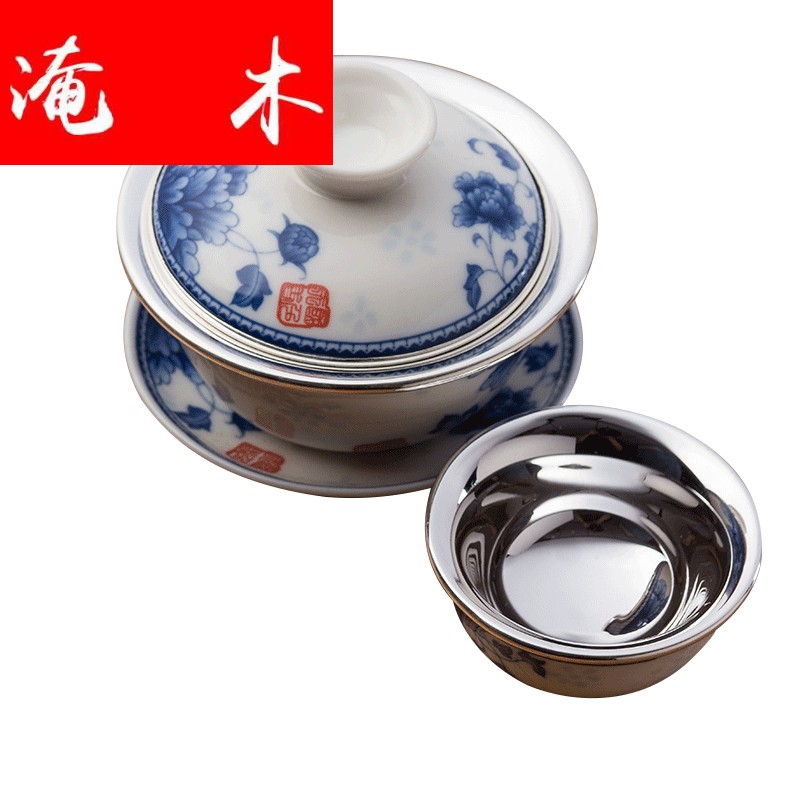 Submerged wood silver tureen three cups to tureen large sample tea cup white porcelain silvering kung fu tea set