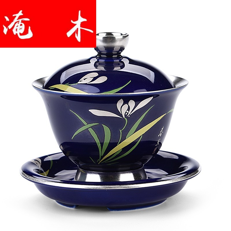 Submerged wood furniture manual tureen ji LAN silver ceramic glaze coppering. As kung fu tea cups three only silver tureen large bowl
