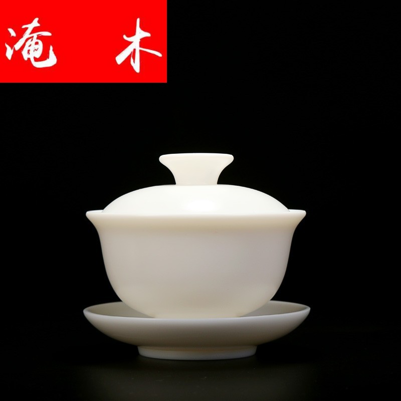 Flooded wood dehua white porcelain only three tureen tea sets jade porcelain tea light ceramic process large kung fu tea pu cover