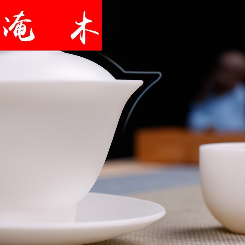 Submerged wood dehua suet jade white porcelain three tureen ceramic kung fu tea tureen white porcelain tureen tea set