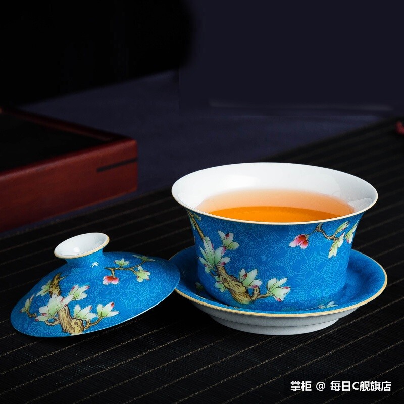 Submerged ancient jun jingdezhen wood grilled pastel flowers tureen large household hand - made cups three bowl kung fu tea set