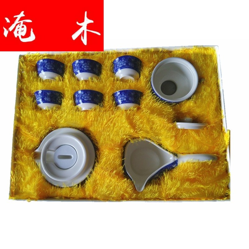 Flooded demand tree peony lazy stone mill of a complete set of kung fu tea set white ceramic blunt tea, blue and white hot semi automatic prevention