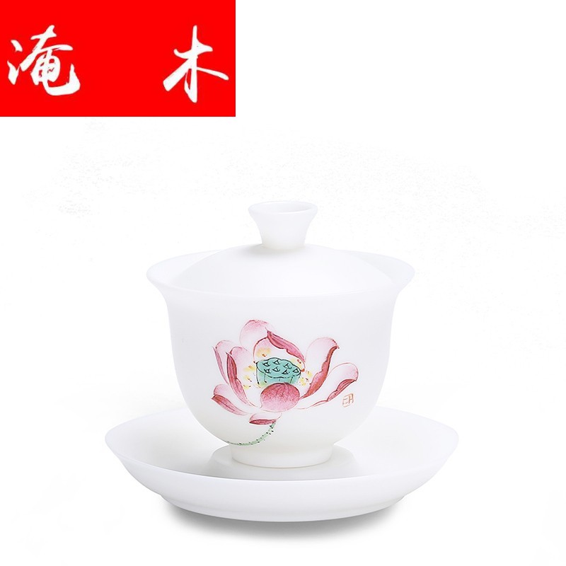 Submerged ceramic hand - made wooden tureen kung fu tea set only three bowl of manual thin foetus tureen dehua white porcelain biscuit firing tea bowl