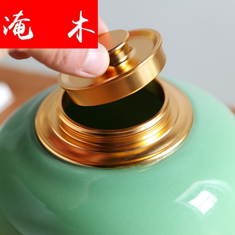 Submerged wood jingdezhen ceramic seal tank number general green tea caddy fixings double cover flower POTS storage POTS