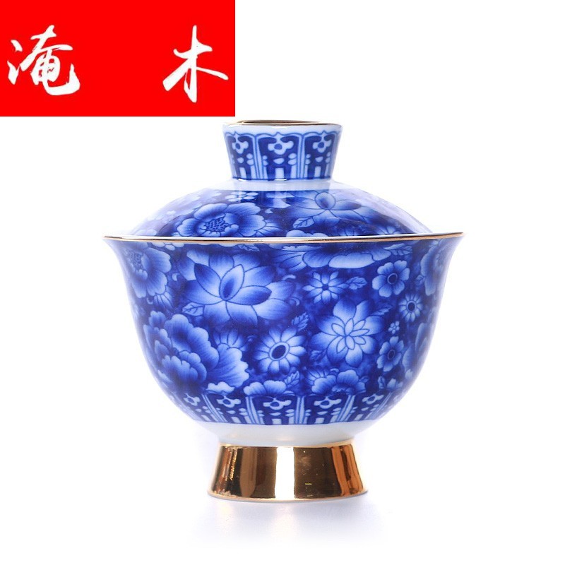 Submerged wood jingdezhen porcelain tureen ceramic cups three bowl of kung fu tea set to steak I bowl with large flowers