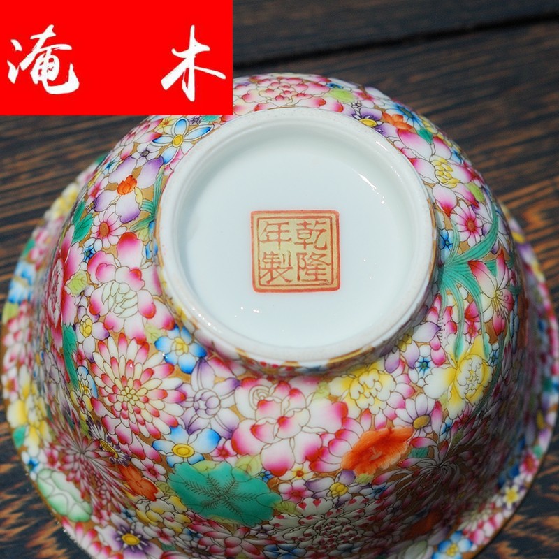 Submerged wood jingdezhen hand - made famille rose flower covered bowl bowl kung fu tea set three antique porcelain bowl