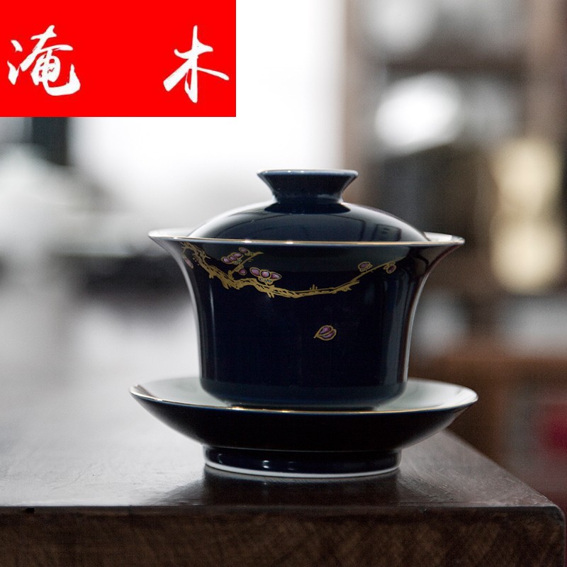 Flooded three tureen jingdezhen only hand - made wooden ji LAN glaze orchid kung fu tea bowl thin body paint cup expressions using