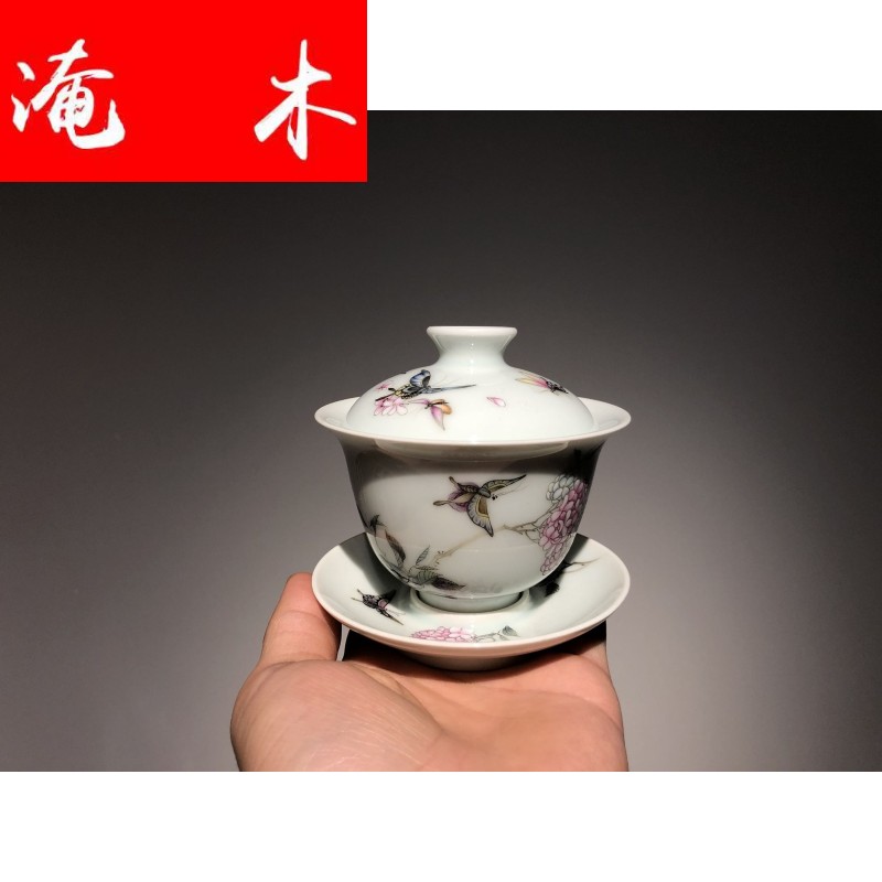Flooded jingdezhen wood powder enamel handpainted hydrangea tureen lid cup cup teapot ceramic tea set