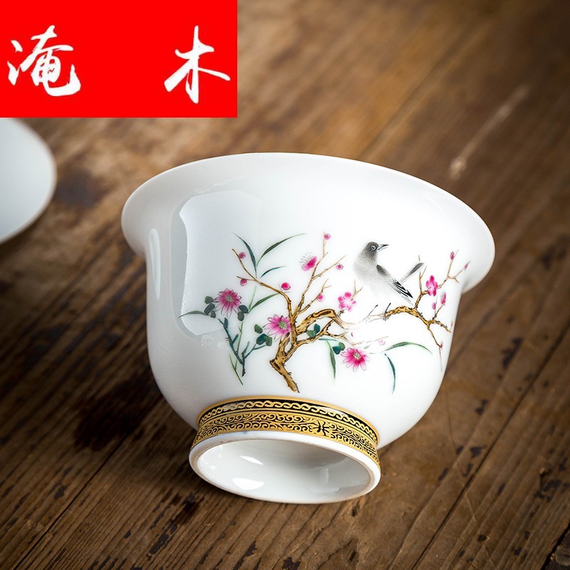 Submerged wood hand - made flowers and birds tureen gold tea powder enamel kung fu bowl is pure manual three colored enamel jingdezhen to bowl