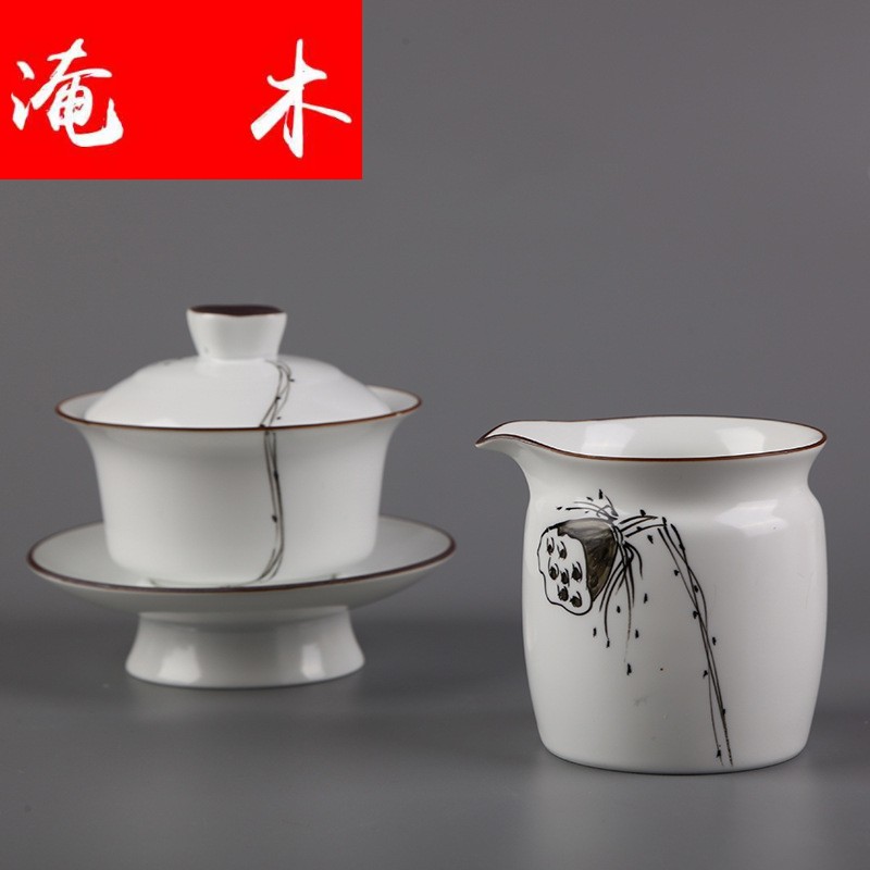 Submerged wood inferior smooth white porcelain hand - made lotus kung fu tea set a complete set of ceramic tureen tea gift set logo