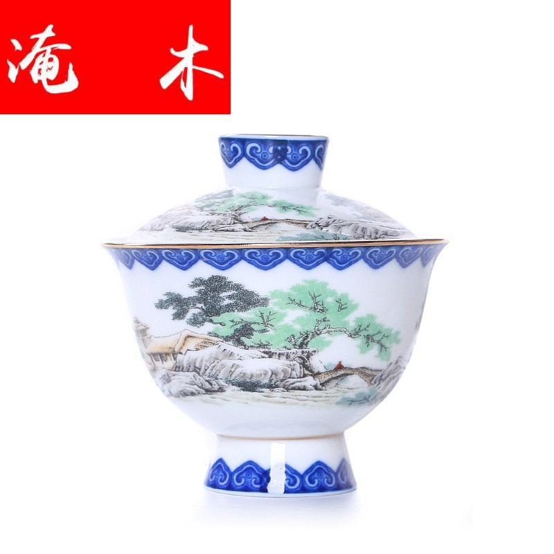Submerged wood jingdezhen porcelain tureen ceramic cups three bowl of kung fu tea set to steak I bowl with large flowers