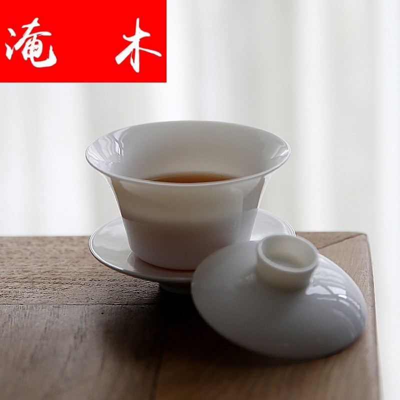 Flooded wooden thin foetus white porcelain tureen dehua white trumpet the white ceramic cups three tea set tea service home