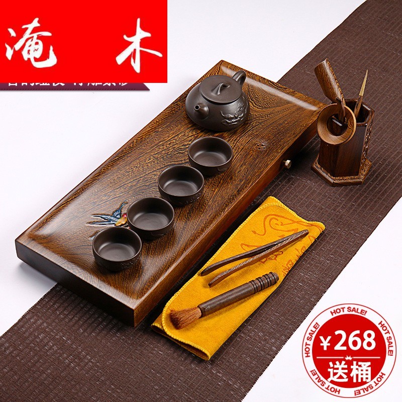 Flooded wenge wood tea tray was real wood of a complete set of four combination of ceramic tea set kung fu tea tea tea set