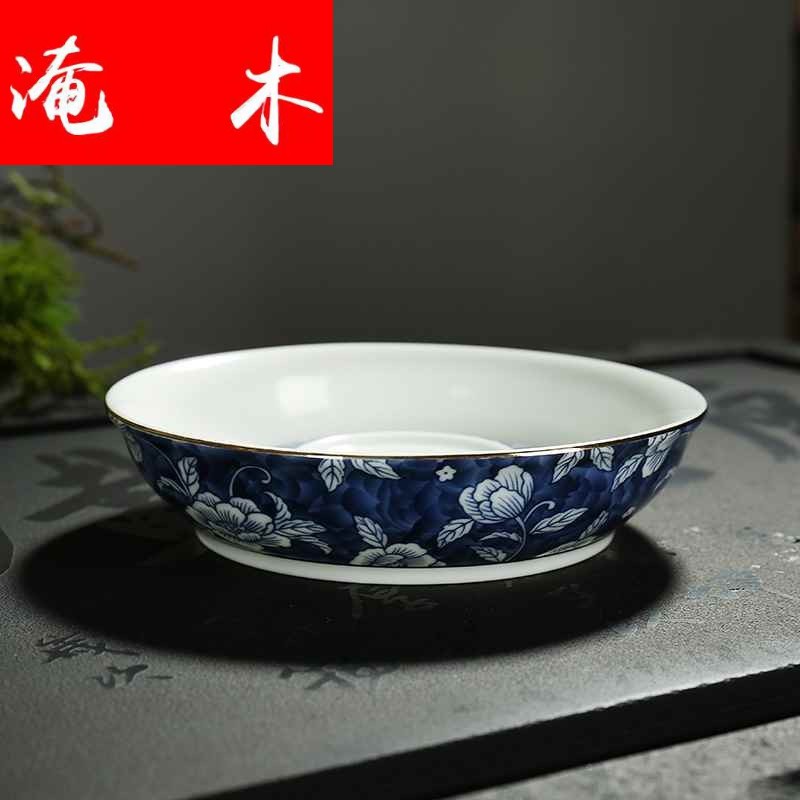 Submerged wood jingdezhen blue and white tureen famille rose flower is household ceramics colored enamel kung fu tea tea cup three to worship