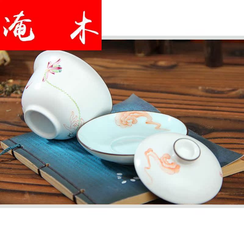 Submerged wood jingdezhen ceramic tureen trumpet kung fu tea cup tea bowl hand - made pastel fat white three cup