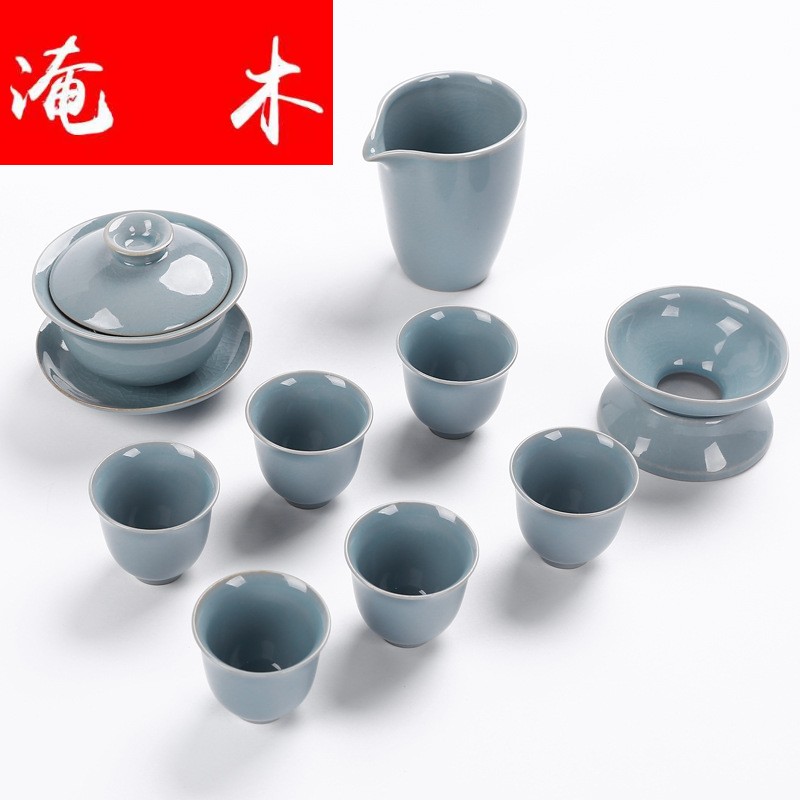 Flooded wood, ceramic kung fu tea set gift box set of a complete set of tea cups tureen girder pot of elder brother up with open tea set